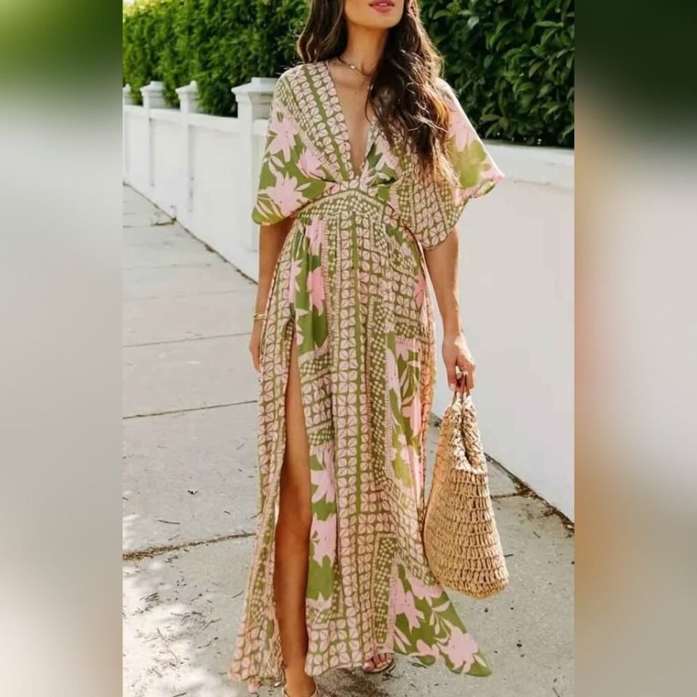 Pink & Green Tropical Print Jumpsuit- Size XL